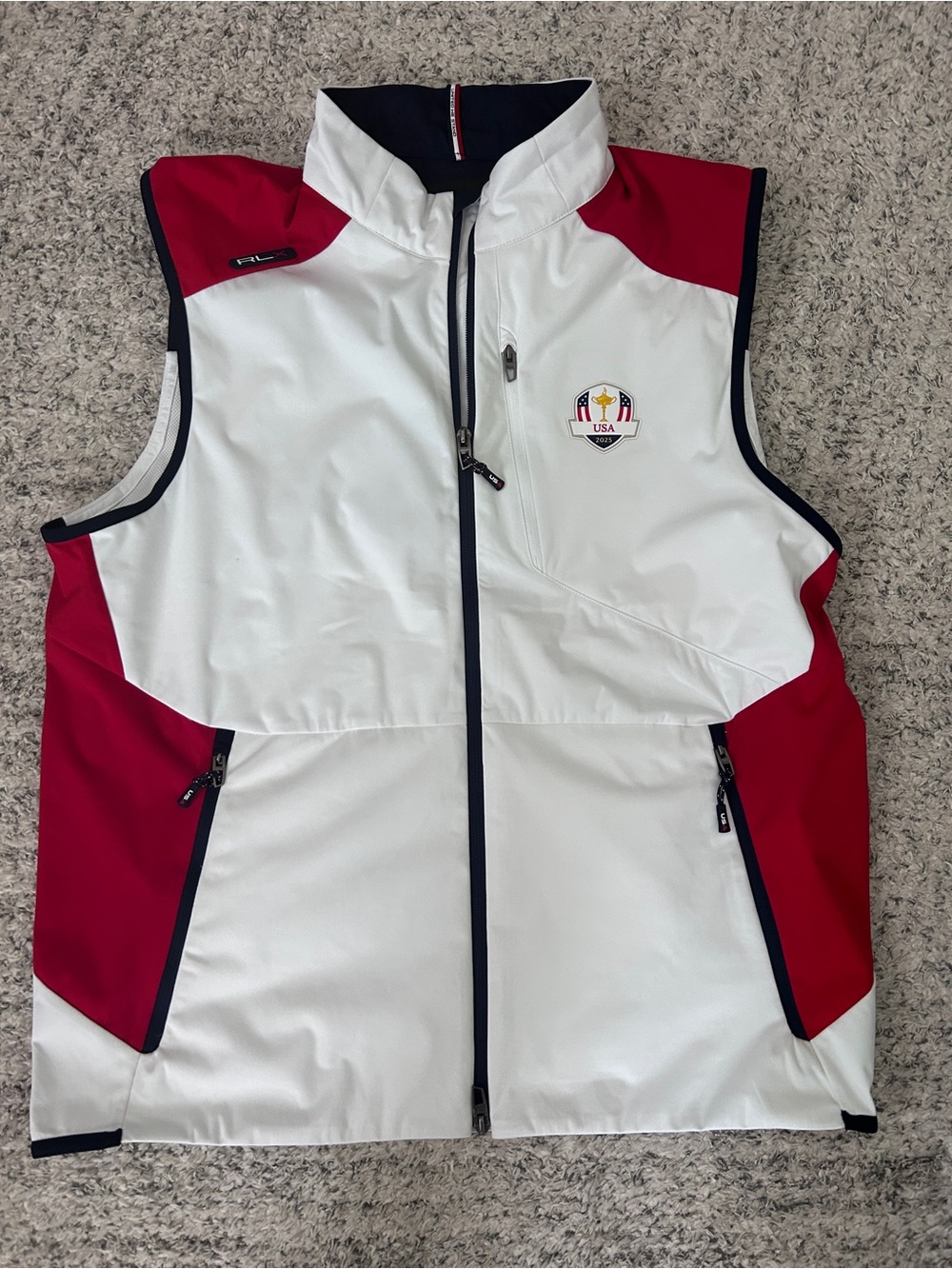 Ralph Lauren RLX White, Navy & Red USA Crest  Ryder Cup 2025 Zip Vest